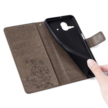 For Fujitsu Arrows F-52B Case Butterfly Flower Design Leather Phone Cover with 3 Card Holder