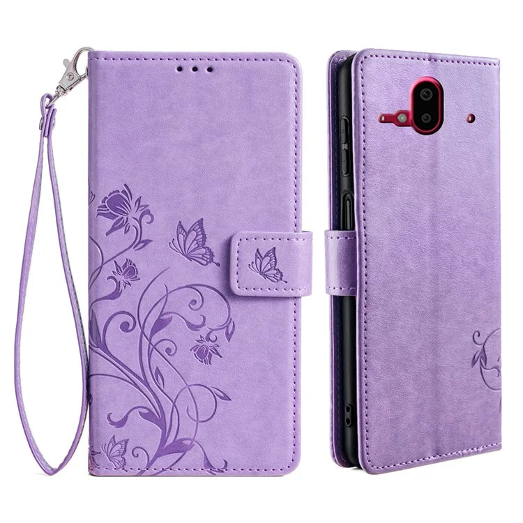 For Fujitsu Arrows F-52B Case Butterfly Flower Design Leather Phone Cover with 3 Card Holder
