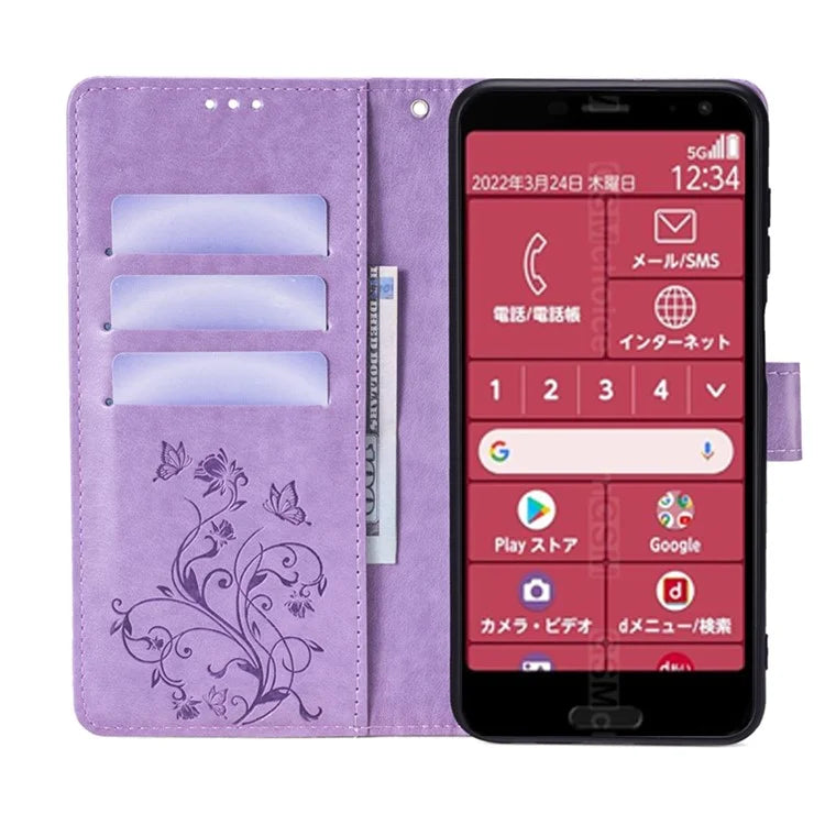 For Fujitsu Arrows F-52B Case Butterfly Flower Design Leather Phone Cover with 3 Card Holder