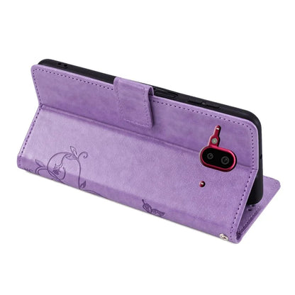 For Fujitsu Arrows F-52B Case Butterfly Flower Design Leather Phone Cover with 3 Card Holder