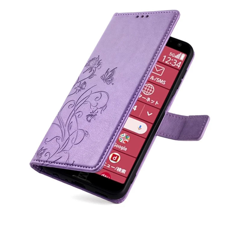 For Fujitsu Arrows F-52B Case Butterfly Flower Design Leather Phone Cover with 3 Card Holder