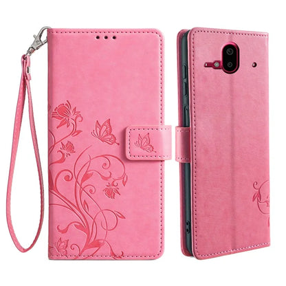 For Fujitsu Arrows F-52B Case Butterfly Flower Design Leather Phone Cover with 3 Card Holder