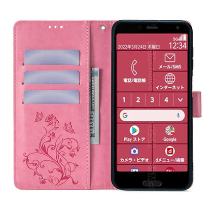 For Fujitsu Arrows F-52B Case Butterfly Flower Design Leather Phone Cover with 3 Card Holder