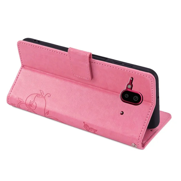 For Fujitsu Arrows F-52B Case Butterfly Flower Design Leather Phone Cover with 3 Card Holder