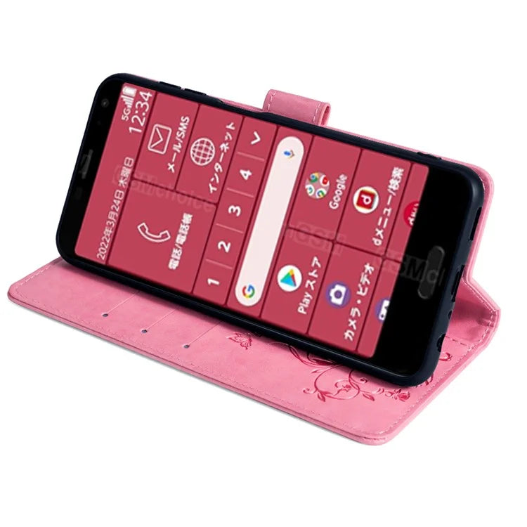 For Fujitsu Arrows F-52B Case Butterfly Flower Design Leather Phone Cover with 3 Card Holder