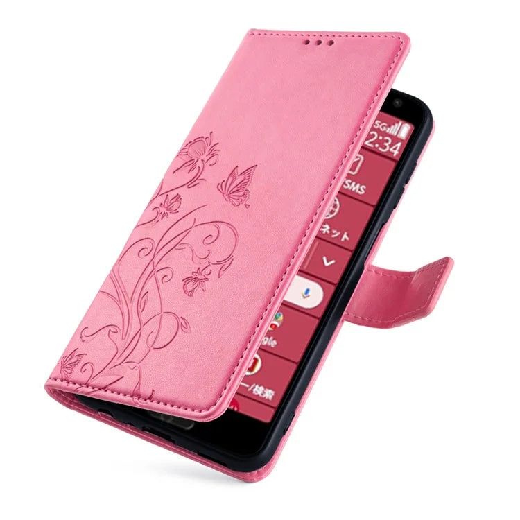 For Fujitsu Arrows F-52B Case Butterfly Flower Design Leather Phone Cover with 3 Card Holder