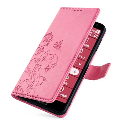 For Fujitsu Arrows F-52B Case Butterfly Flower Design Leather Phone Cover with 3 Card Holder