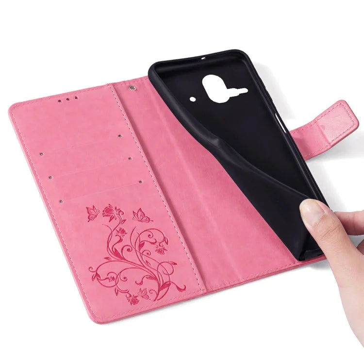 For Fujitsu Arrows F-52B Case Butterfly Flower Design Leather Phone Cover with 3 Card Holder