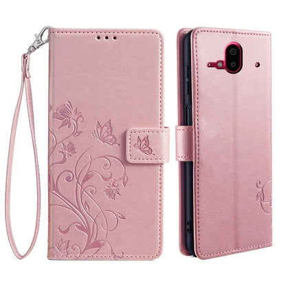 For Fujitsu Arrows F-52B Case Butterfly Flower Design Leather Phone Cover with 3 Card Holder