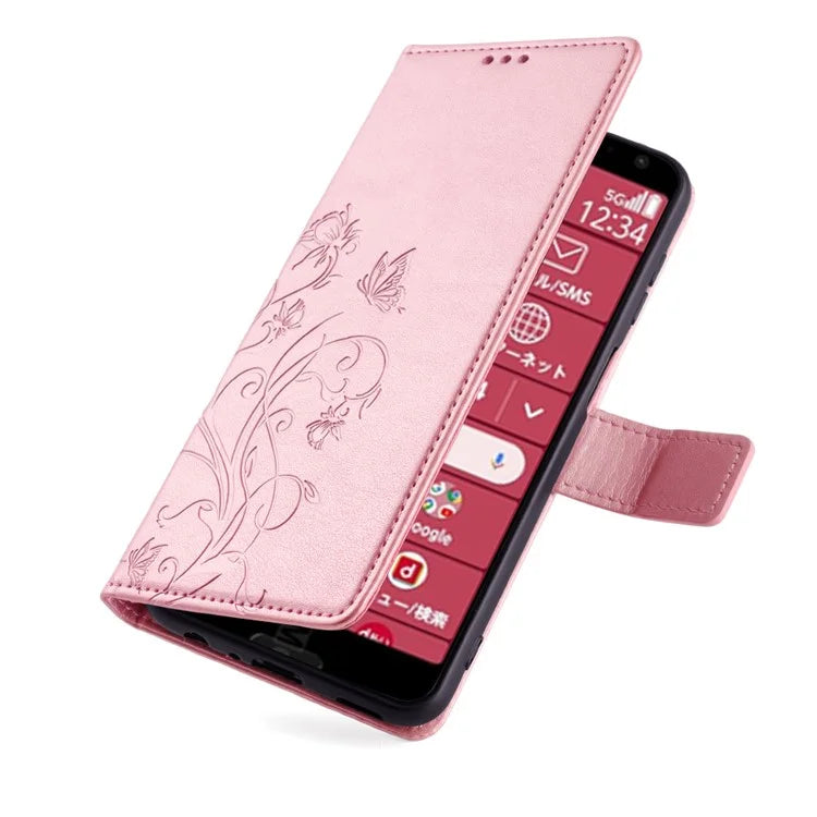 For Fujitsu Arrows F-52B Case Butterfly Flower Design Leather Phone Cover with 3 Card Holder