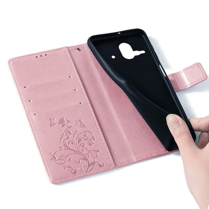 For Fujitsu Arrows F-52B Case Butterfly Flower Design Leather Phone Cover with 3 Card Holder