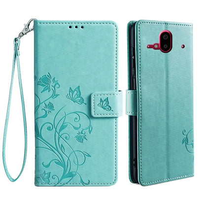 For Fujitsu Arrows F-52B Case Butterfly Flower Design Leather Phone Cover with 3 Card Holder