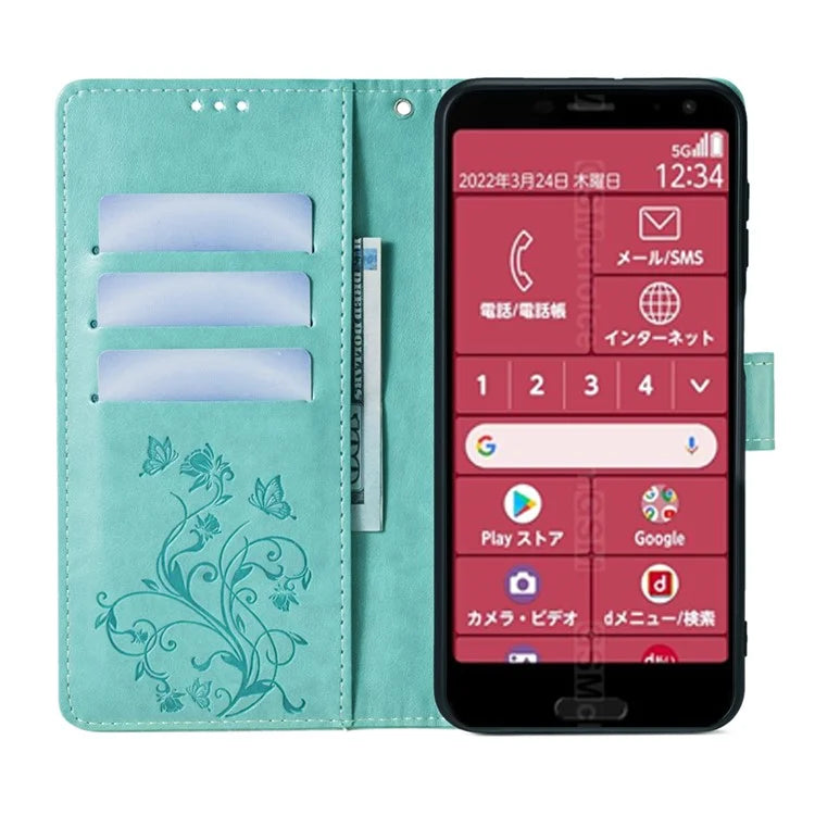 For Fujitsu Arrows F-52B Case Butterfly Flower Design Leather Phone Cover with 3 Card Holder