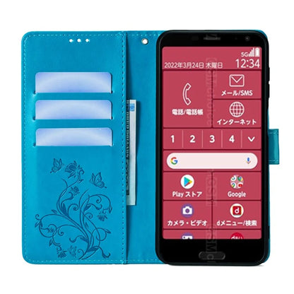 For Fujitsu Arrows F-52B Case Butterfly Flower Design Leather Phone Cover with 3 Card Holder