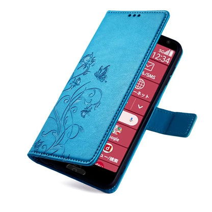 For Fujitsu Arrows F-52B Case Butterfly Flower Design Leather Phone Cover with 3 Card Holder