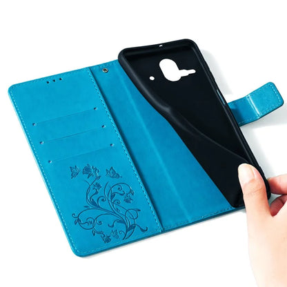 For Fujitsu Arrows F-52B Case Butterfly Flower Design Leather Phone Cover with 3 Card Holder