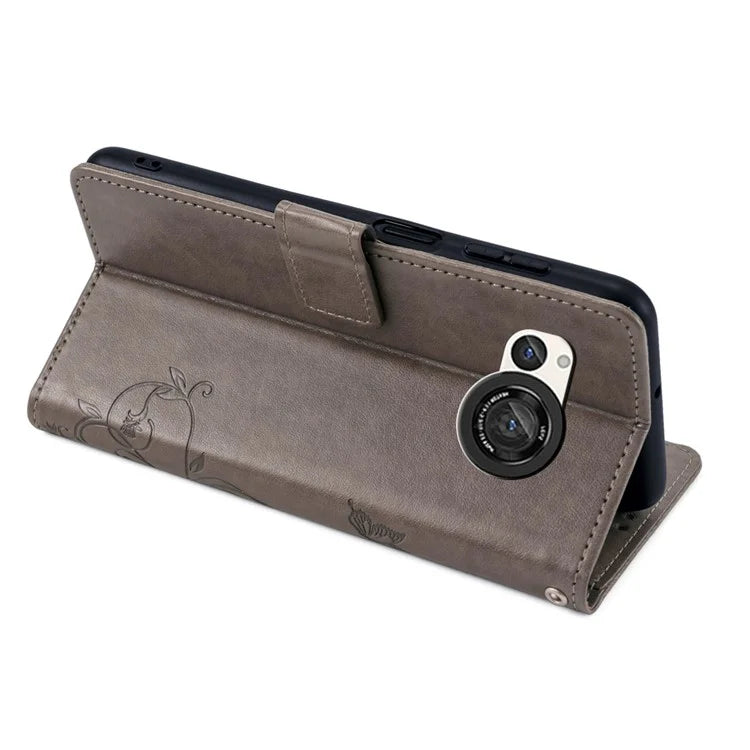 For Sharp Aquos R8 SH-52D Case Butterfly Flower Imprint PU Leather Wallet Phone Cover