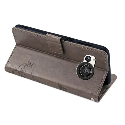 For Sharp Aquos R8 SH-52D Case Butterfly Flower Imprint PU Leather Wallet Phone Cover