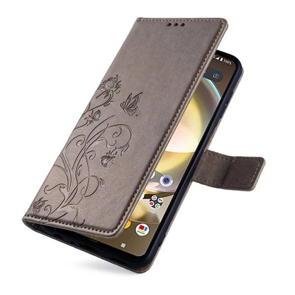 For Sharp Aquos R8 SH-52D Case Butterfly Flower Imprint PU Leather Wallet Phone Cover