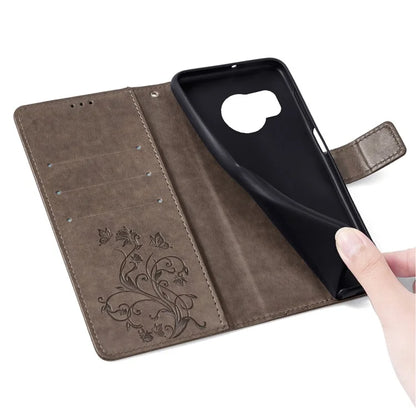 For Sharp Aquos R8 SH-52D Case Butterfly Flower Imprint PU Leather Wallet Phone Cover