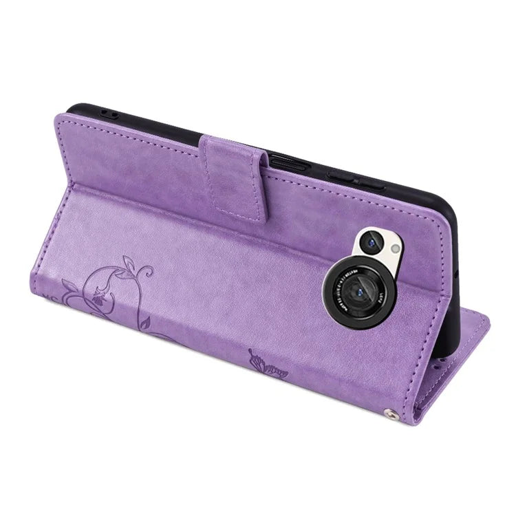 For Sharp Aquos R8 SH-52D Case Butterfly Flower Imprint PU Leather Wallet Phone Cover