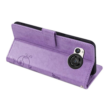 For Sharp Aquos R8 SH-52D Case Butterfly Flower Imprint PU Leather Wallet Phone Cover