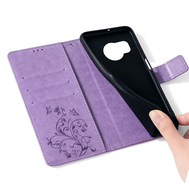 For Sharp Aquos R8 SH-52D Case Butterfly Flower Imprint PU Leather Wallet Phone Cover