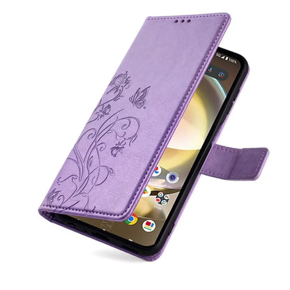 For Sharp Aquos R8 SH-52D Case Butterfly Flower Imprint PU Leather Wallet Phone Cover