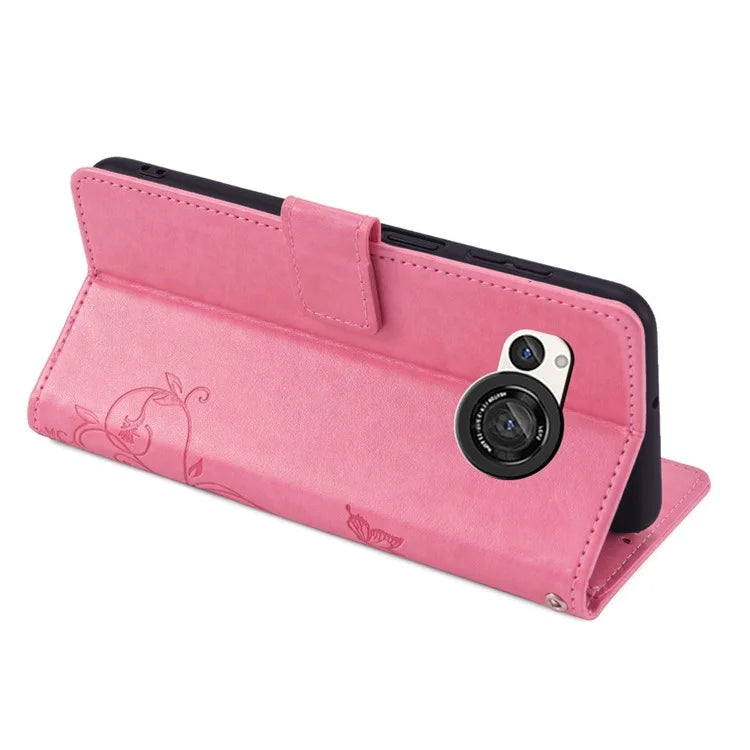 For Sharp Aquos R8 SH-52D Case Butterfly Flower Imprint PU Leather Wallet Phone Cover