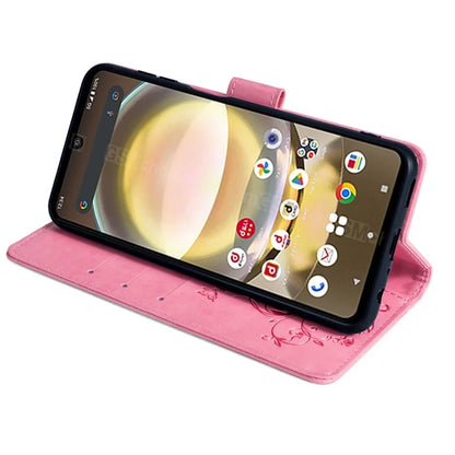 For Sharp Aquos R8 SH-52D Case Butterfly Flower Imprint PU Leather Wallet Phone Cover