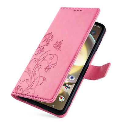 For Sharp Aquos R8 SH-52D Case Butterfly Flower Imprint PU Leather Wallet Phone Cover