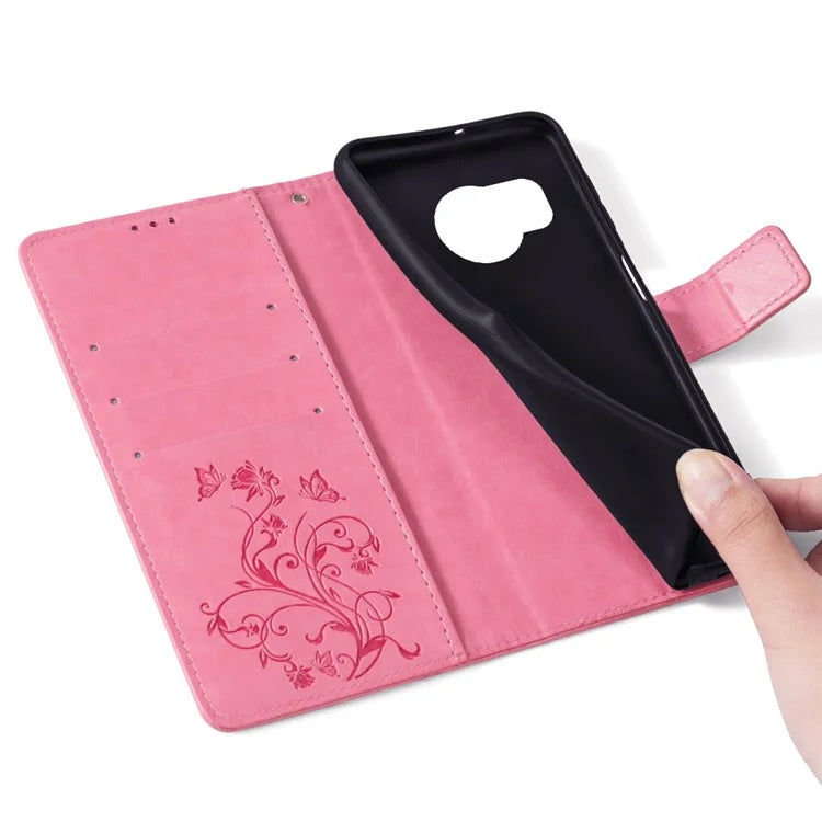For Sharp Aquos R8 SH-52D Case Butterfly Flower Imprint PU Leather Wallet Phone Cover