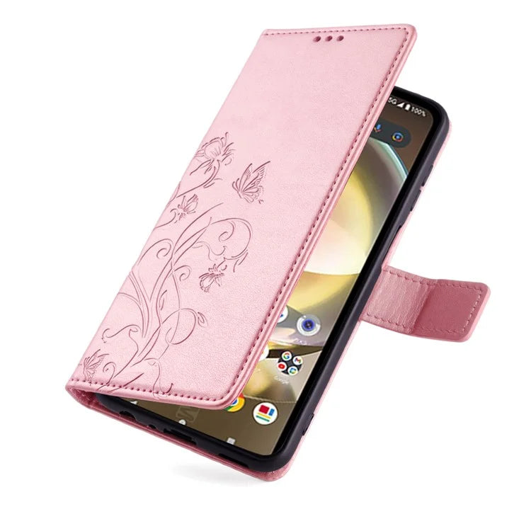 For Sharp Aquos R8 SH-52D Case Butterfly Flower Imprint PU Leather Wallet Phone Cover