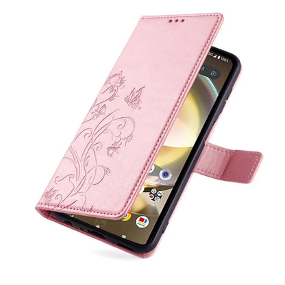 For Sharp Aquos R8 SH-52D Case Butterfly Flower Imprint PU Leather Wallet Phone Cover