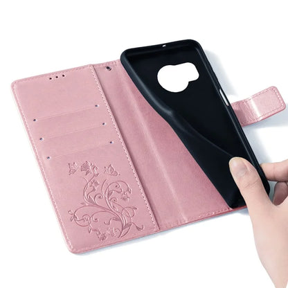 For Sharp Aquos R8 SH-52D Case Butterfly Flower Imprint PU Leather Wallet Phone Cover