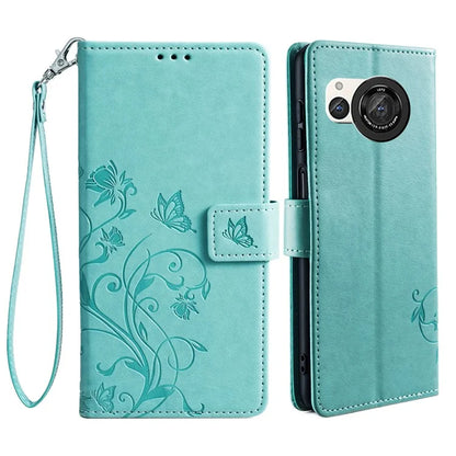 For Sharp Aquos R8 SH-52D Case Butterfly Flower Imprint PU Leather Wallet Phone Cover