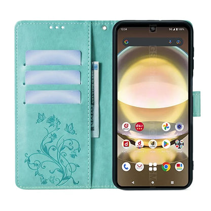 For Sharp Aquos R8 SH-52D Case Butterfly Flower Imprint PU Leather Wallet Phone Cover