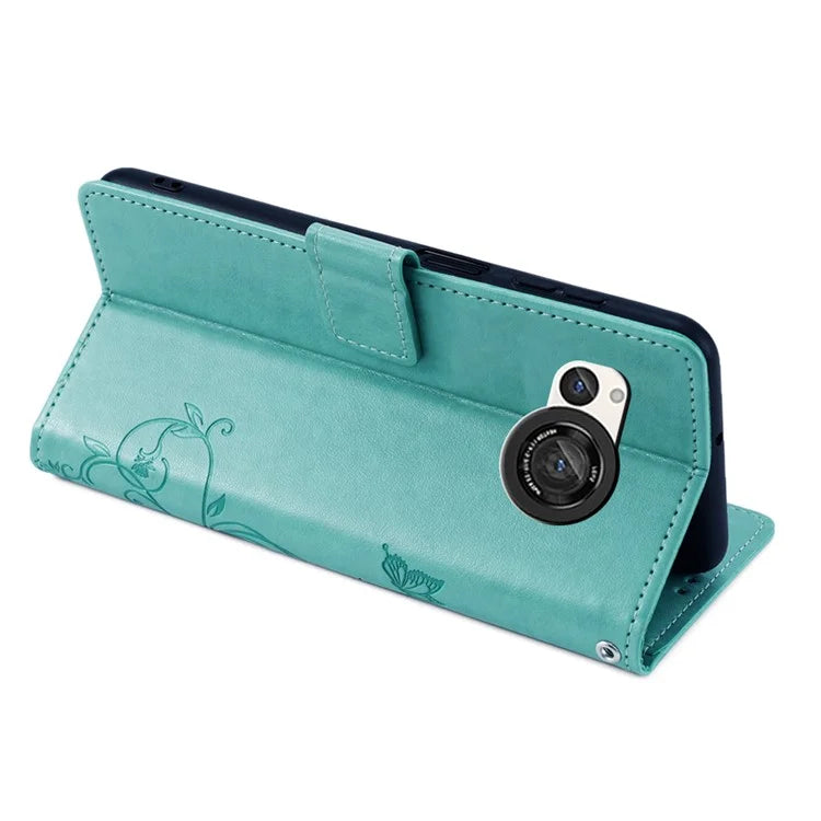 For Sharp Aquos R8 SH-52D Case Butterfly Flower Imprint PU Leather Wallet Phone Cover