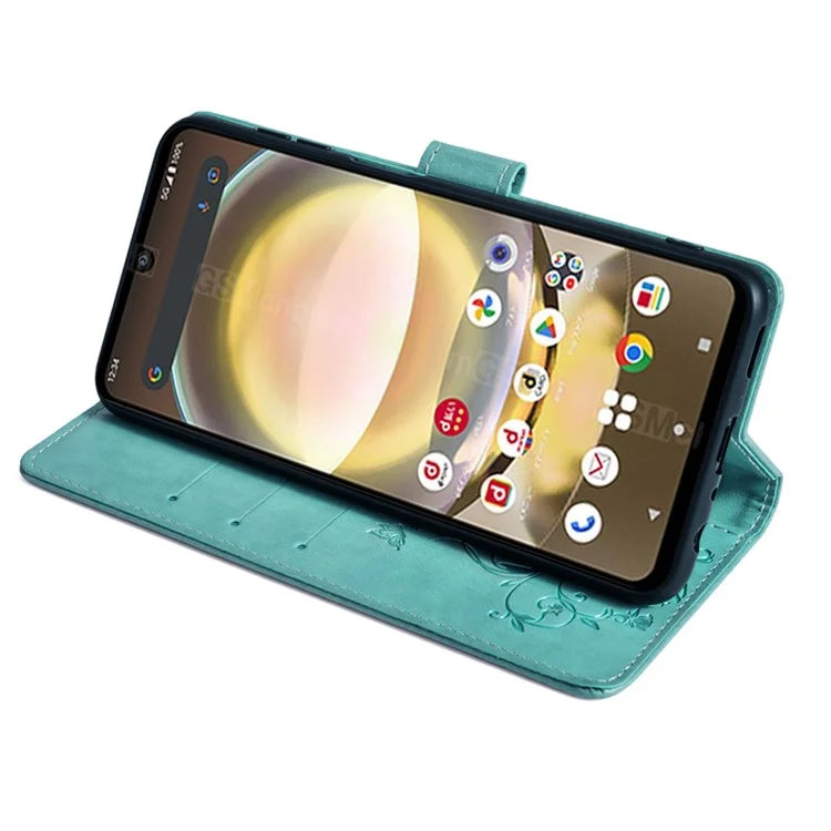 For Sharp Aquos R8 SH-52D Case Butterfly Flower Imprint PU Leather Wallet Phone Cover