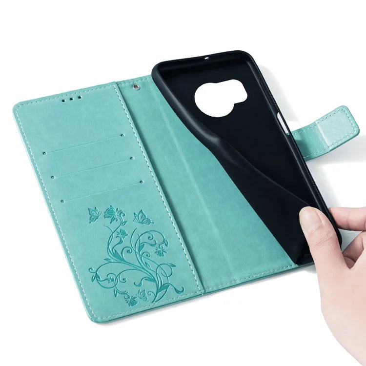 For Sharp Aquos R8 SH-52D Case Butterfly Flower Imprint PU Leather Wallet Phone Cover