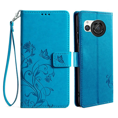 For Sharp Aquos R8 SH-52D Case Butterfly Flower Imprint PU Leather Wallet Phone Cover
