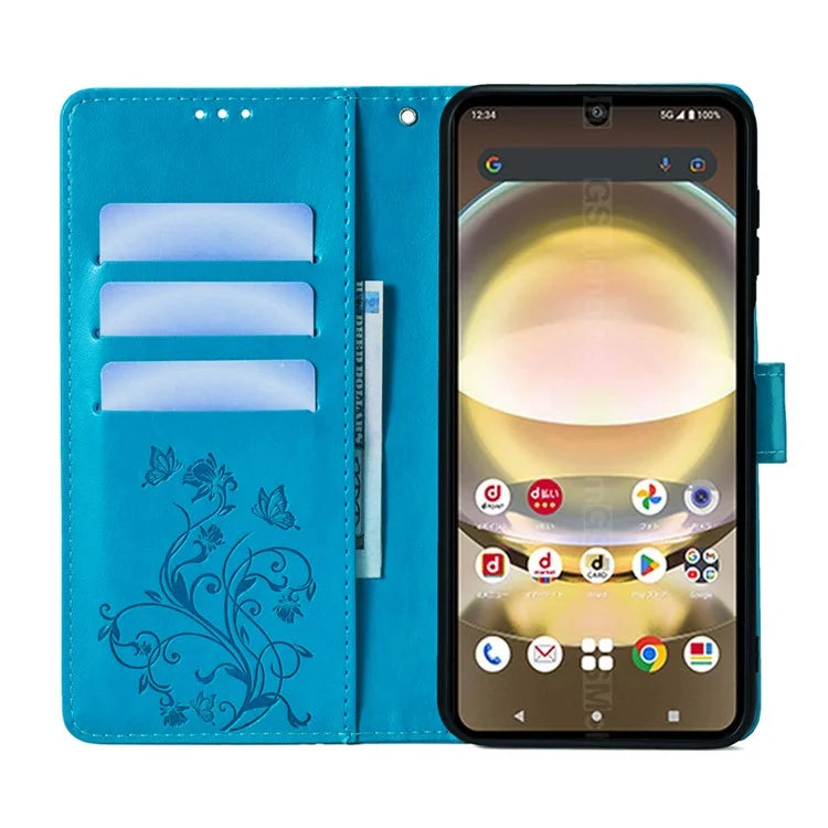 For Sharp Aquos R8 SH-52D Case Butterfly Flower Imprint PU Leather Wallet Phone Cover