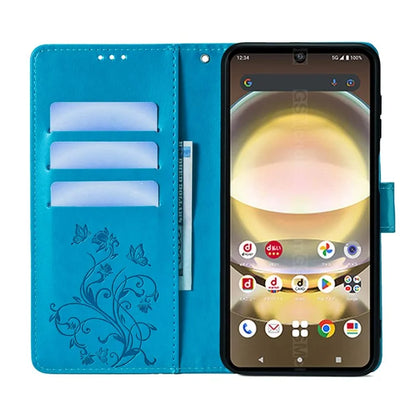 For Sharp Aquos R8 SH-52D Case Butterfly Flower Imprint PU Leather Wallet Phone Cover