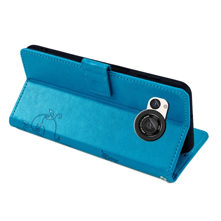 For Sharp Aquos R8 SH-52D Case Butterfly Flower Imprint PU Leather Wallet Phone Cover