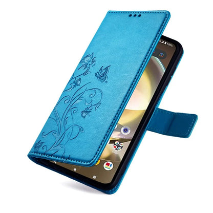 For Sharp Aquos R8 SH-52D Case Butterfly Flower Imprint PU Leather Wallet Phone Cover