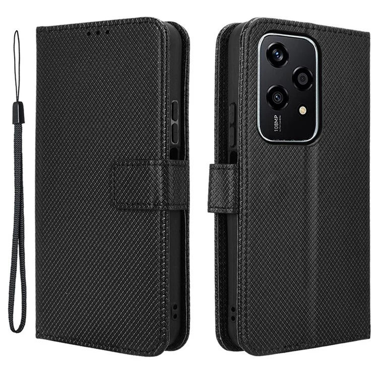 For Honor 200 Lite Case Wallet Diamond Texture PU Leather TPU Protective Shell Phone Cover
