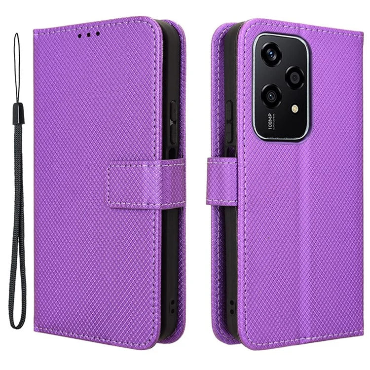 For Honor 200 Lite Case Wallet Diamond Texture PU Leather TPU Protective Shell Phone Cover