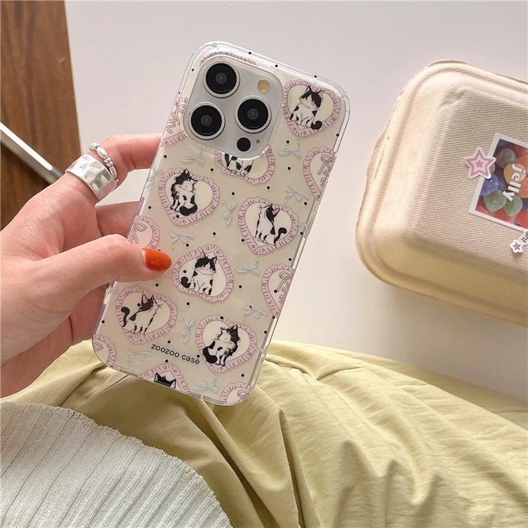 For iPhone 15 Pro TPU Case Cartoon Cat IMD Shockproof Phone Cover