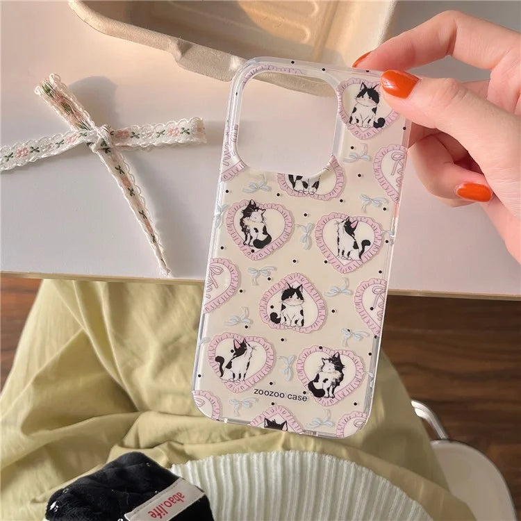 For iPhone 15 Pro TPU Case Cartoon Cat IMD Shockproof Phone Cover
