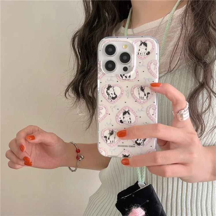 For iPhone 15 Pro TPU Case Cartoon Cat IMD Shockproof Phone Cover